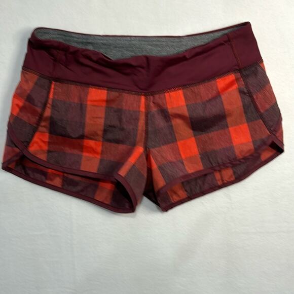 Lululemon | Run: Speed Short | Yama Check Flaming Tomato Rust Berry Size 6 - Picture 3 of 13